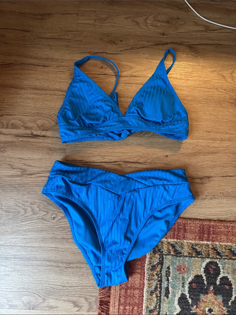 No Boundaries Bright Blue Ribbed Bikini Set